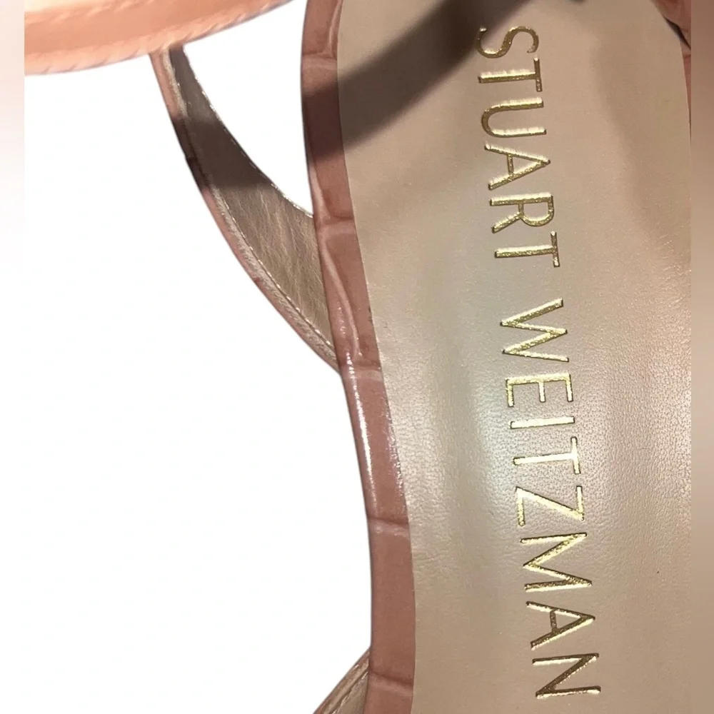 NEW NIB Stuart Weitzman Barelythere 50 Pump In Toast Printed Soft Croc
